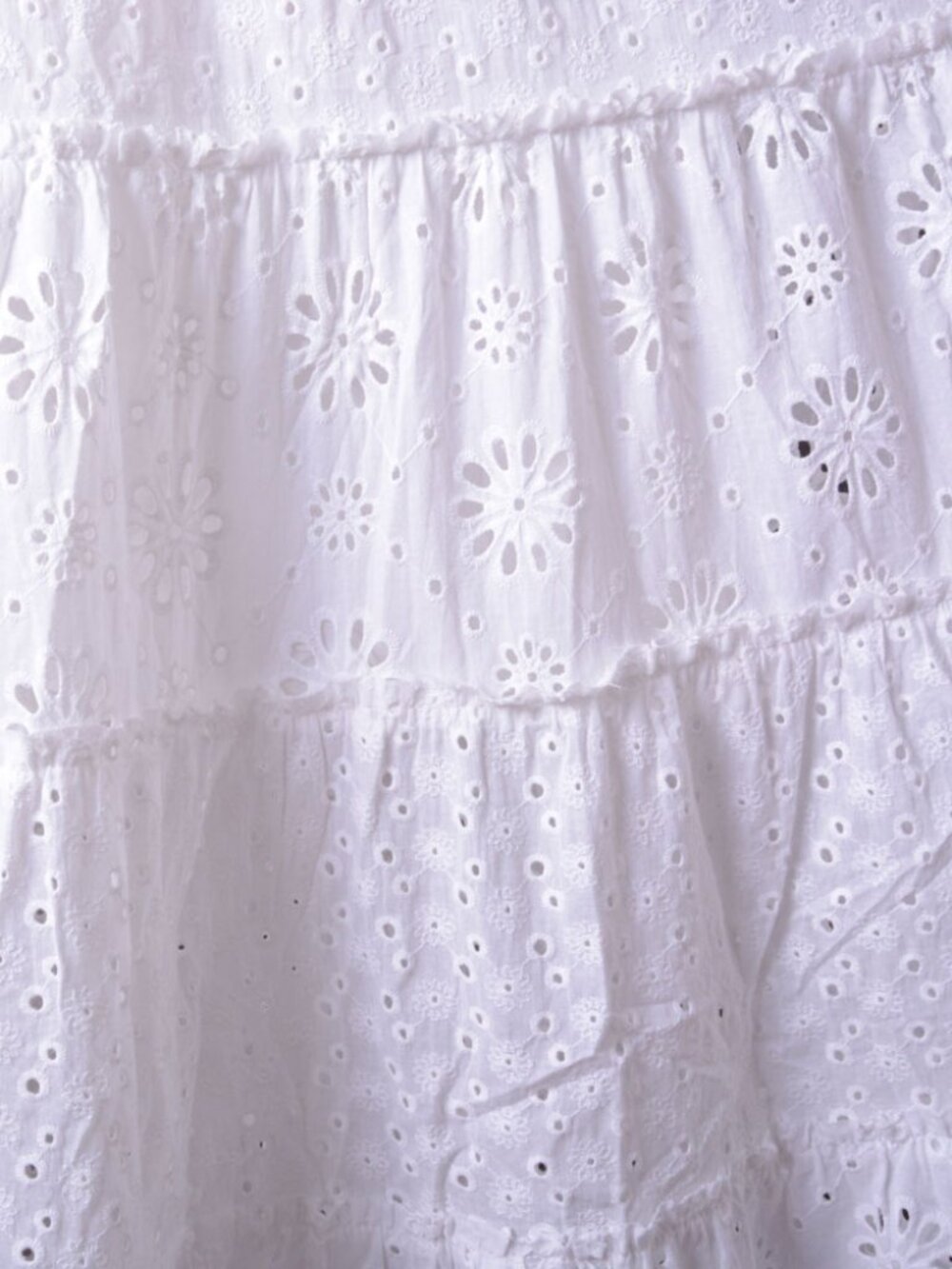 White Tiered Crochet Eyelet Fringe Bohemian Sleeveless Bow Summer Long Dress - Picture 4 of 11